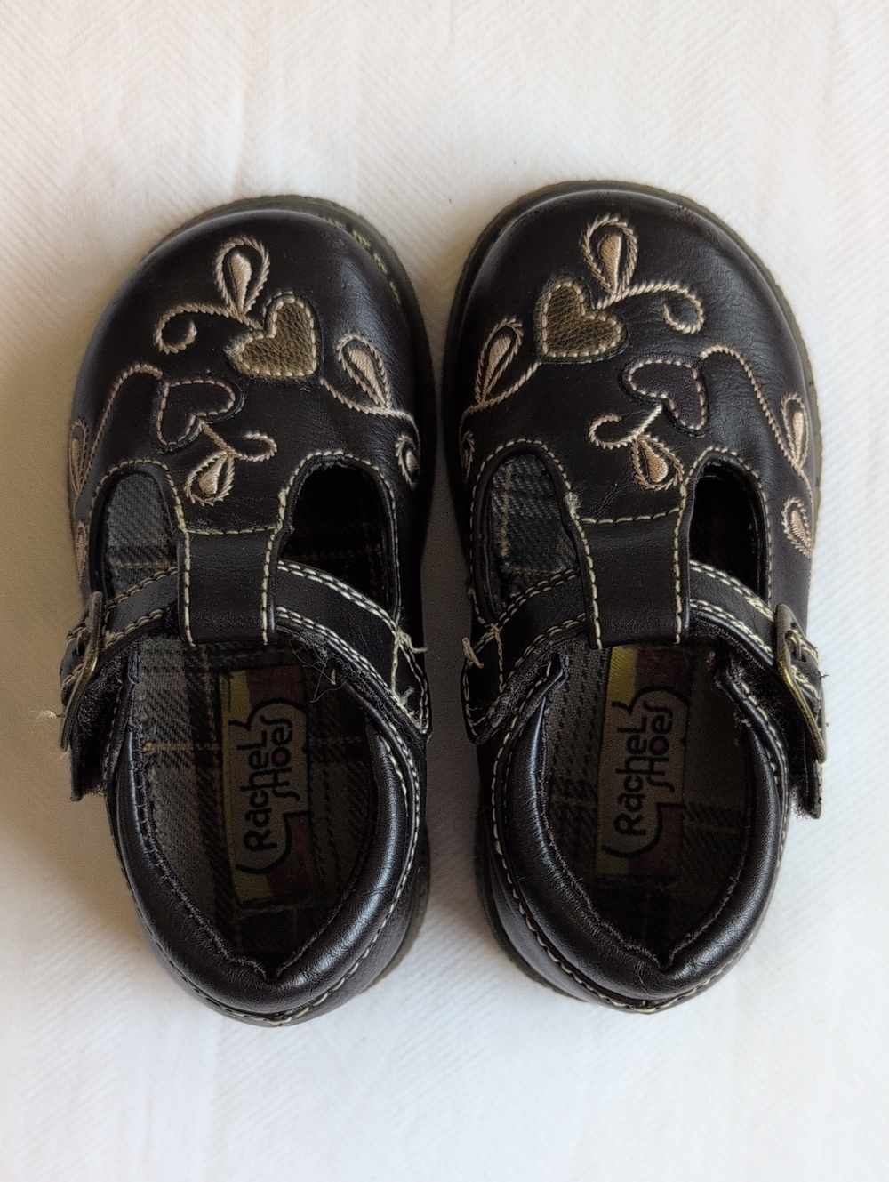 Vintage Rachel Shoes Girls Brown Faux Leather Heart Embroidered Mary Janes 6 - Picture 2 of 9